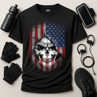 Cool American Flag Skull Graphic Cooling Performance Crew T-Shirt