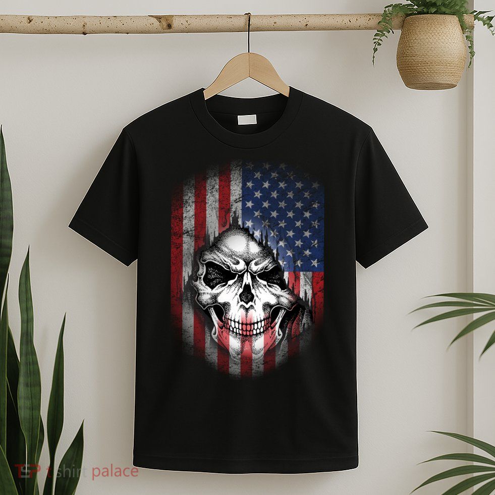 Cool American Flag Skull Graphic T-Shirt