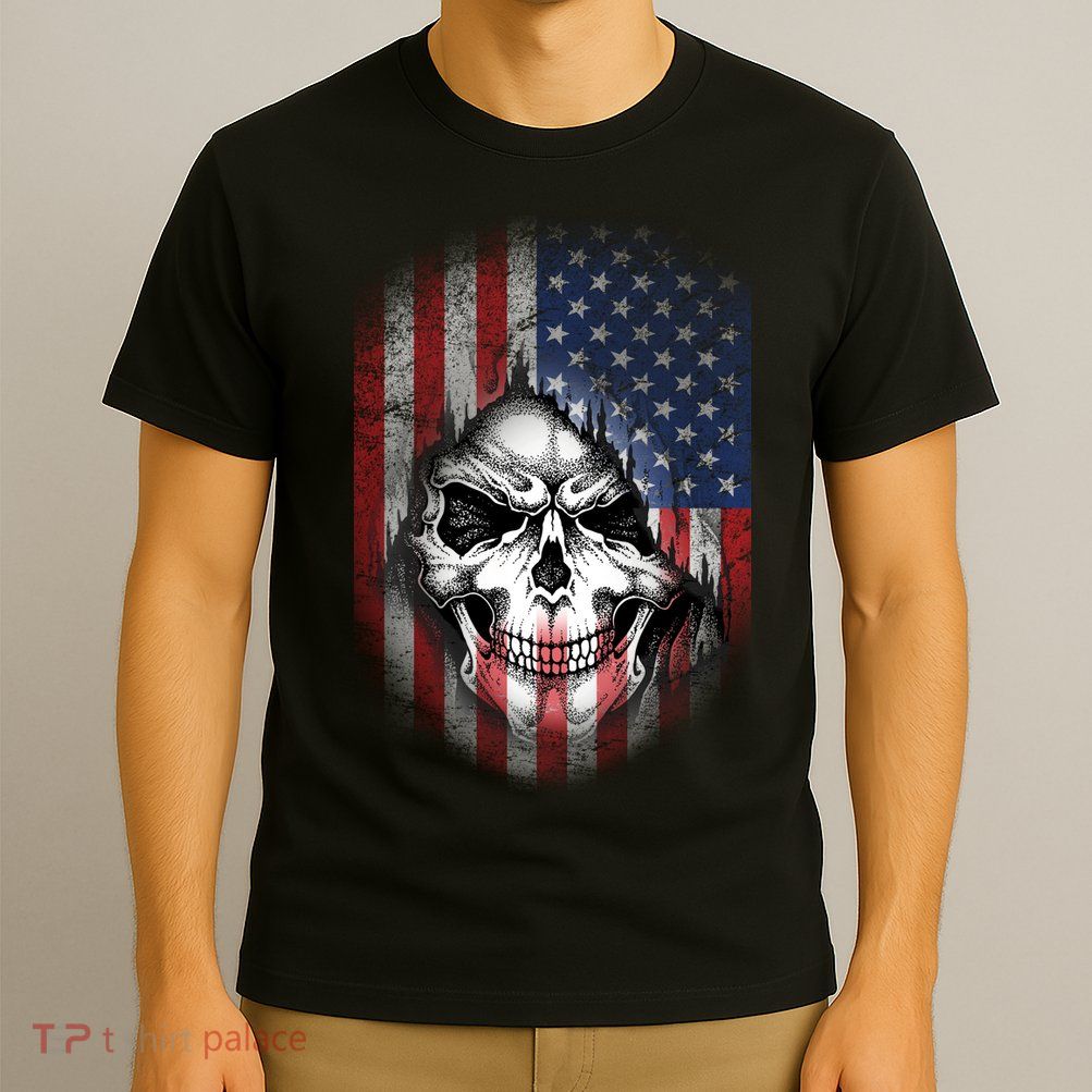 Cool American Flag Skull Graphic T-Shirt