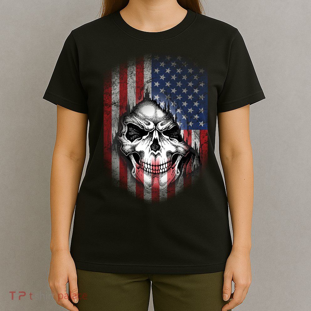 Cool American Flag Skull Graphic T-Shirt