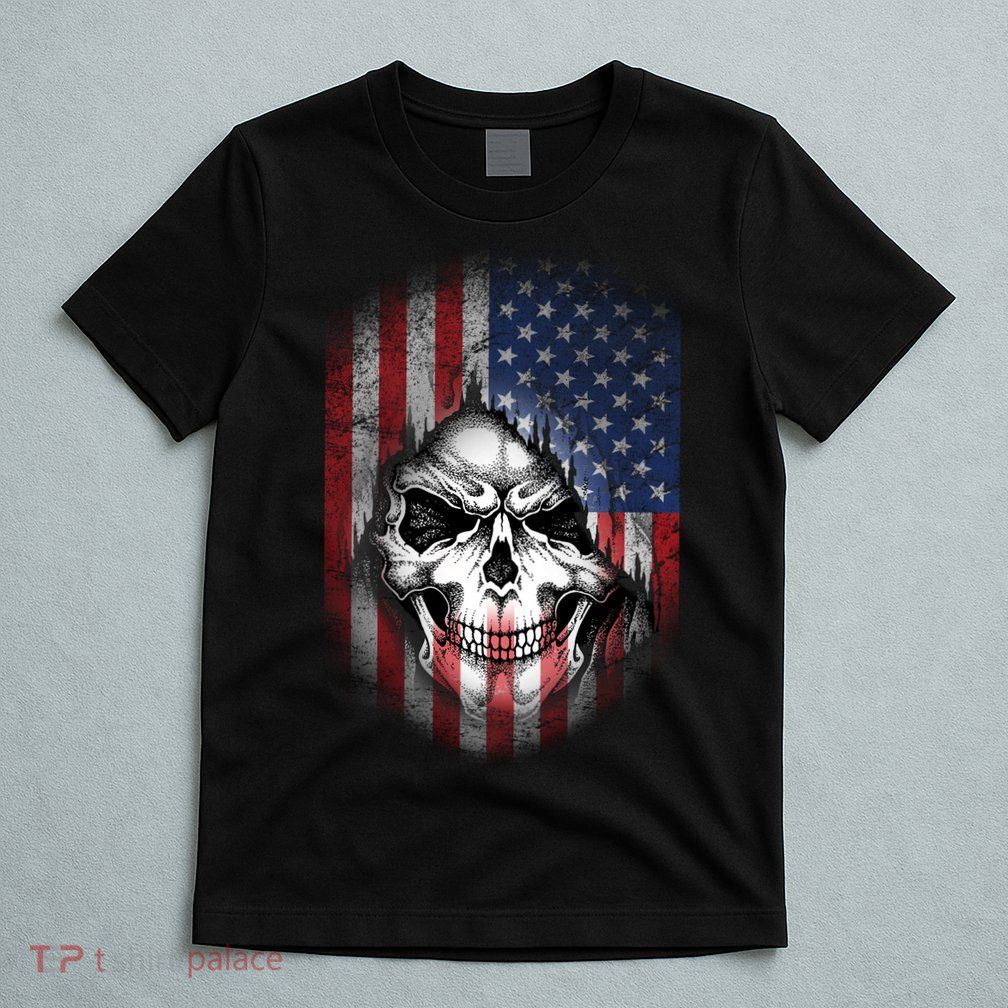 Cool American Flag Skull Graphic T-Shirt