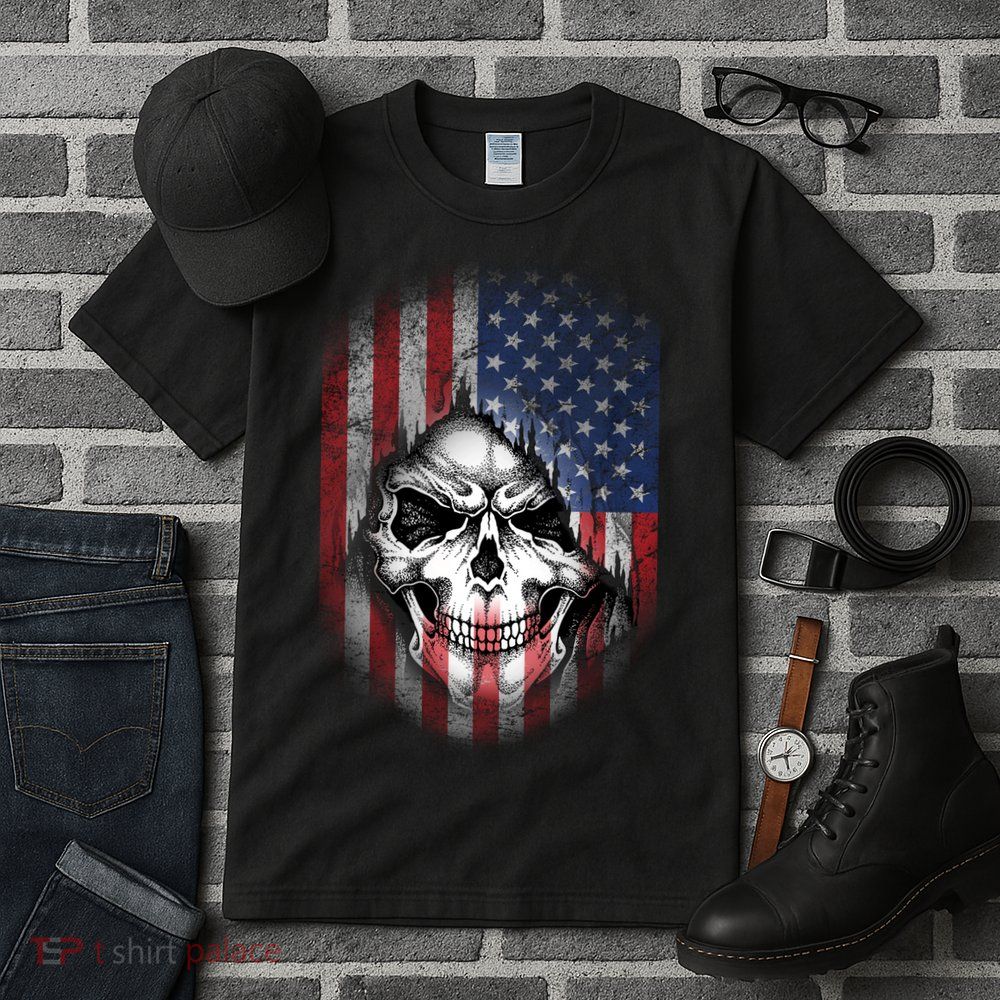 Cool American Flag Skull Graphic Tall T-Shirt