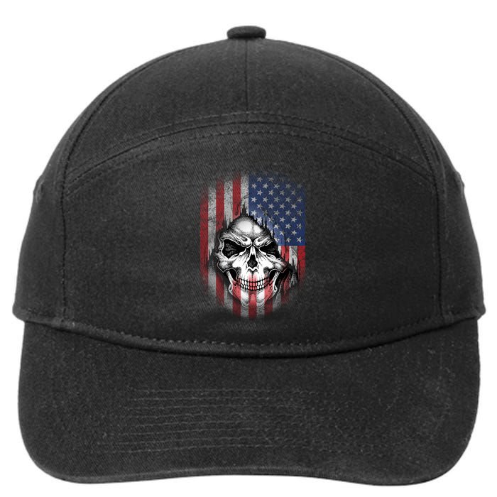 Cool American Flag Skull Graphic 7-Panel Snapback Hat