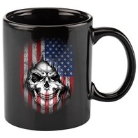 Cool American Flag Skull Graphic 11oz C Handle Ceramic Mug