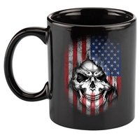 Cool American Flag Skull Graphic 11oz C Handle Ceramic Mug