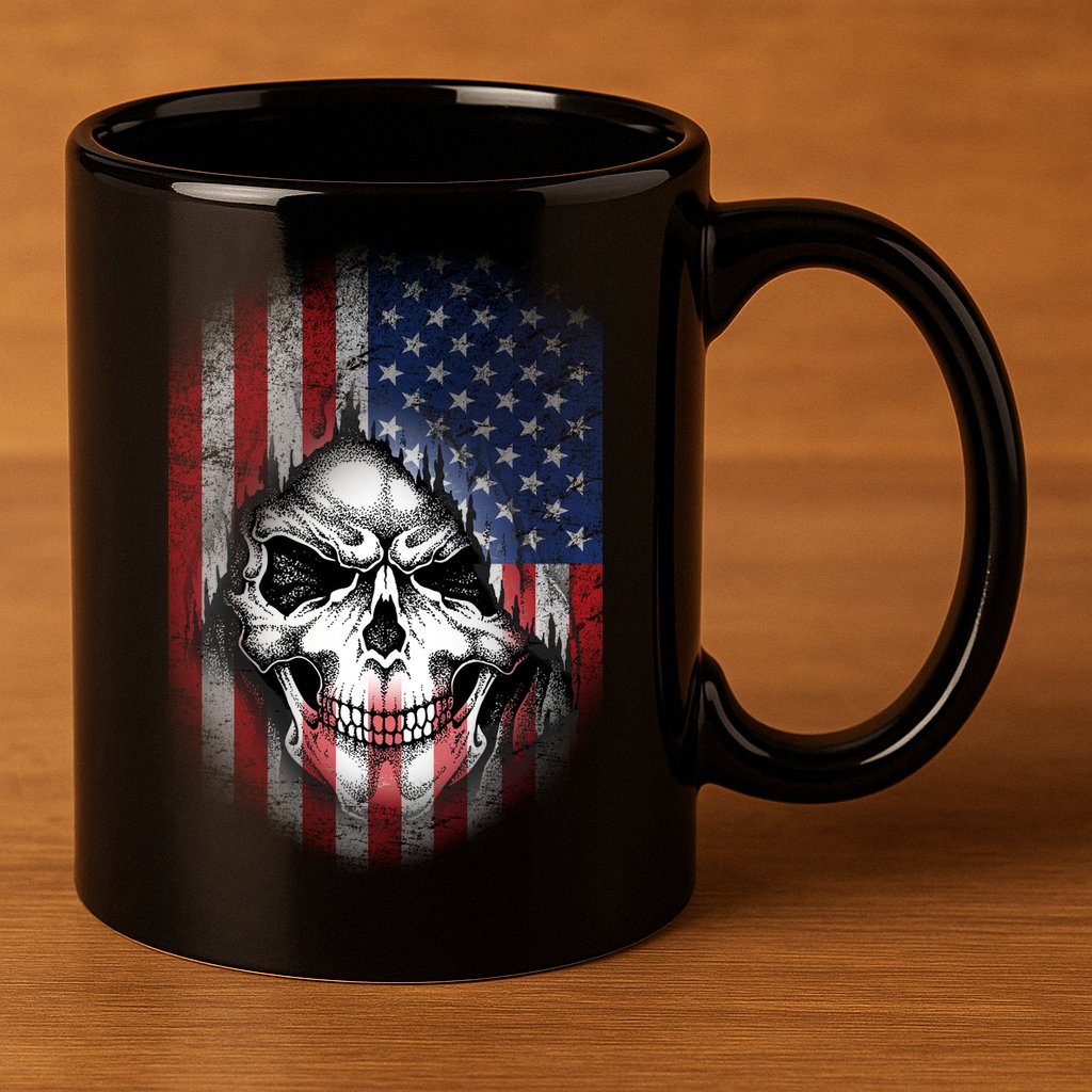 Cool American Flag Skull Graphic 11oz C Handle Ceramic Mug