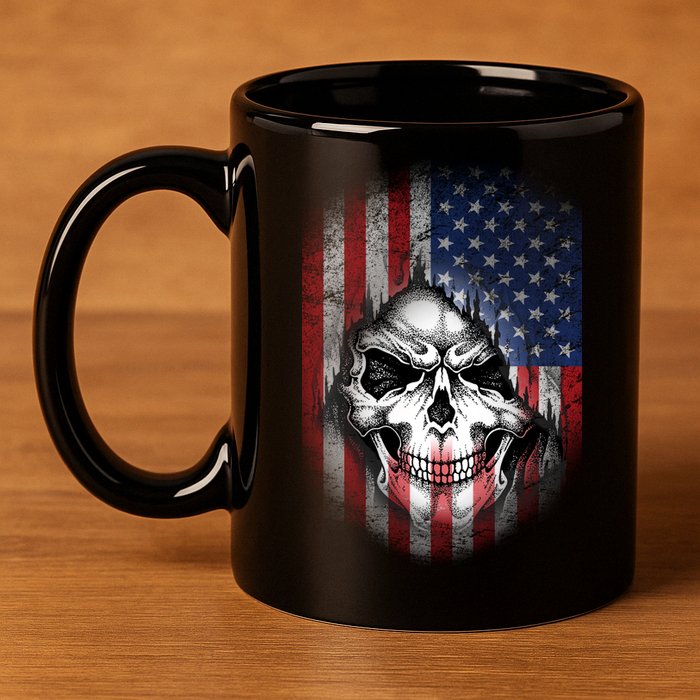 Cool American Flag Skull Graphic 11oz C Handle Ceramic Mug
