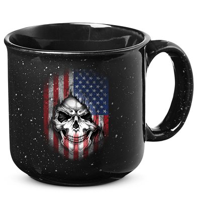 Cool American Flag Skull Graphic 15oz Campfire Ceramic Mug