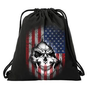 Cool American Flag Skull Graphic Drawstring Bag