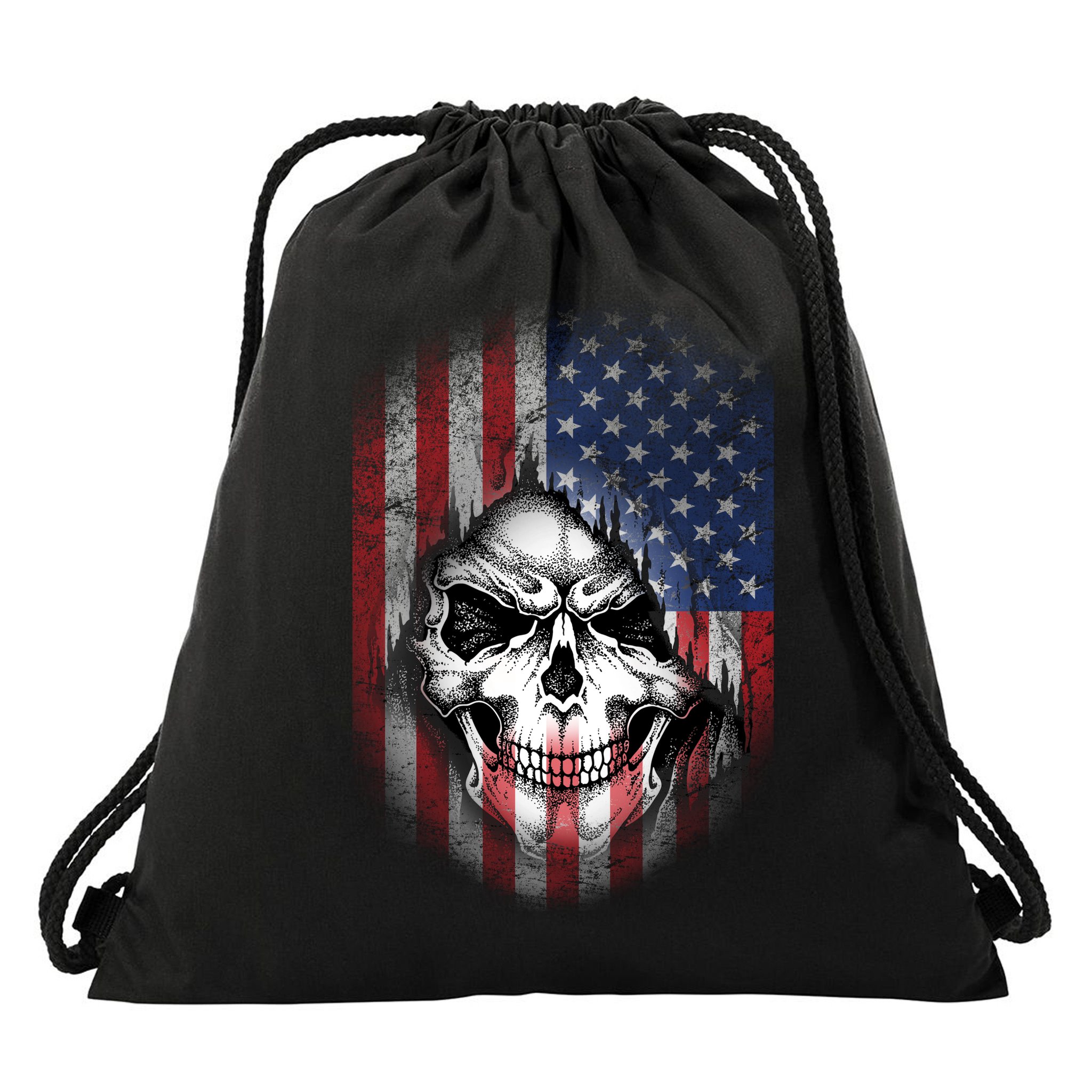 Cool American Flag Skull Graphic Drawstring Bag