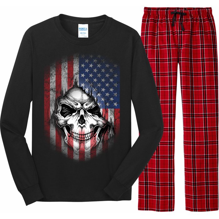 Cool American Flag Skull Graphic Long Sleeve Pajama Set