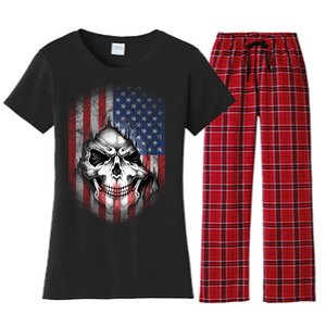 Cool American Flag Skull Graphic Women's Flannel Pajama Set