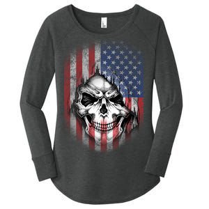 Cool American Flag Skull Graphic Women's Perfect Tri Tunic Long Sleeve Shirt