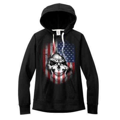 Cool American Flag Skull Graphic Women's Fleece Hoodie