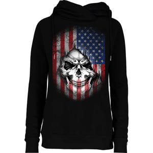 Cool American Flag Skull Graphic Womens Funnel Neck Pullover Hood