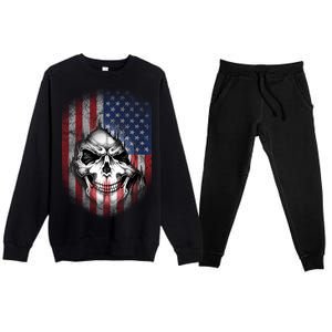 Cool American Flag Skull Graphic Premium Crewneck Sweatsuit Set