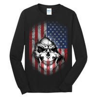 Cool American Flag Skull Graphic Tall Long Sleeve T-Shirt