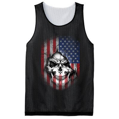 Cool American Flag Skull Graphic Mesh Reversible Basketball Jersey Tank