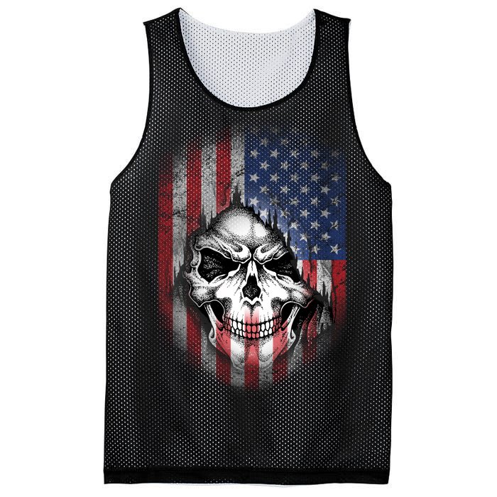 Cool American Flag Skull Graphic Mesh Reversible Basketball Jersey Tank