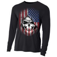 Cool American Flag Skull Graphic Cooling Performance Long Sleeve Crew