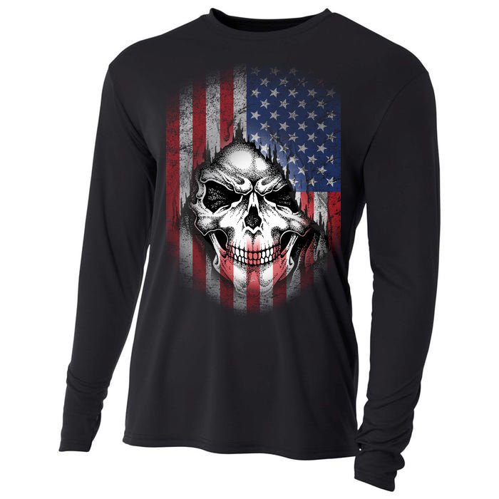 Cool American Flag Skull Graphic Cooling Performance Long Sleeve Crew