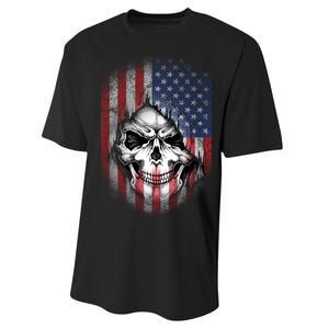 Cool American Flag Skull Graphic Performance Sprint T-Shirt