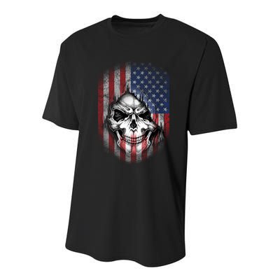 Cool American Flag Skull Graphic Youth Performance Sprint T-Shirt