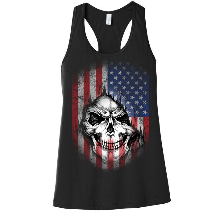 Cool American Flag Skull Graphic Women's Racerback Tank