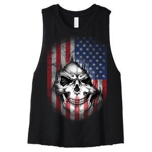 Cool American Flag Skull Graphic Women's Racerback Cropped Tank