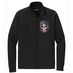 Cool American Flag Skull Graphic Stretch Full-Zip Cadet Jacket