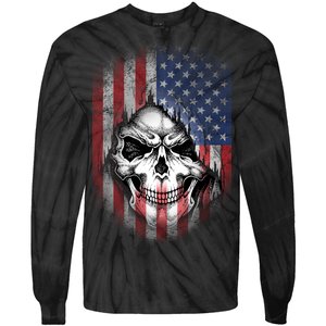 Cool American Flag Skull Graphic Tie-Dye Long Sleeve Shirt