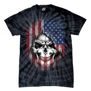 Cool American Flag Skull Graphic Tie-Dye T-Shirt