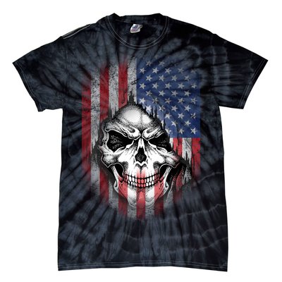 Cool American Flag Skull Graphic Tie-Dye T-Shirt