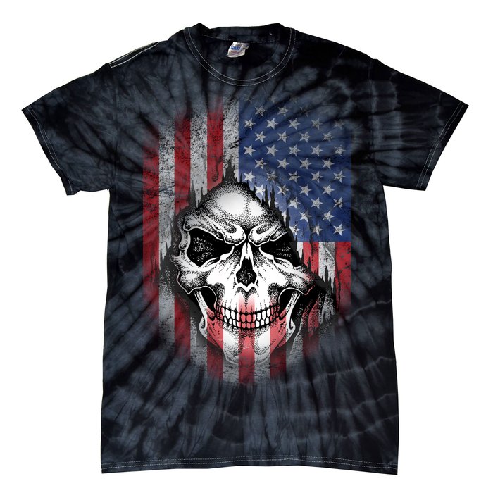 Cool American Flag Skull Graphic Tie-Dye T-Shirt