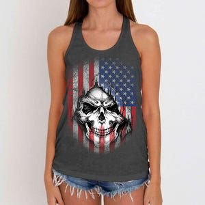 Cool American Flag Skull Graphic Women's Knotted Racerback Tank