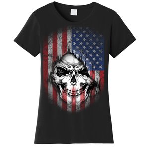 Cool American Flag Skull Graphic Women's T-Shirt