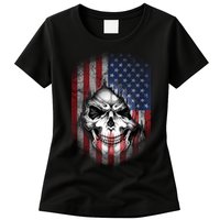 Cool American Flag Skull Graphic Womens T-Shirt
