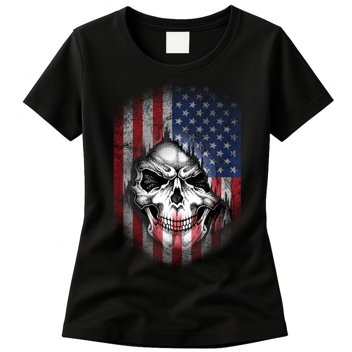 Cool American Flag Skull Graphic Womens T-Shirt