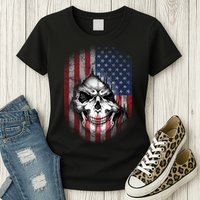 Cool American Flag Skull Graphic Womens T-Shirt