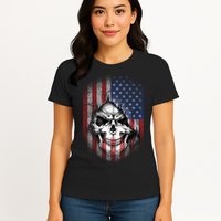 Cool American Flag Skull Graphic Womens T-Shirt