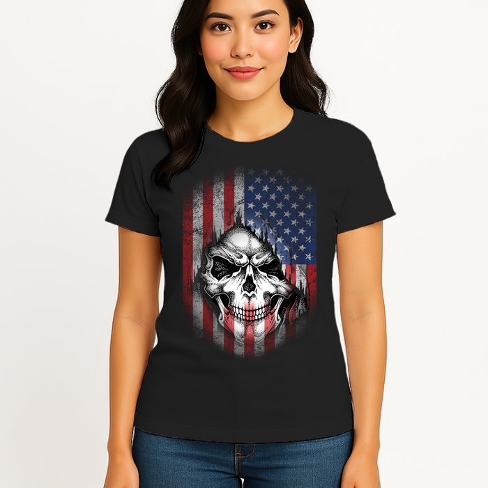 Cool American Flag Skull Graphic Womens T-Shirt