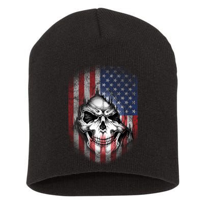 Cool American Flag Skull Graphic Short Acrylic Beanie