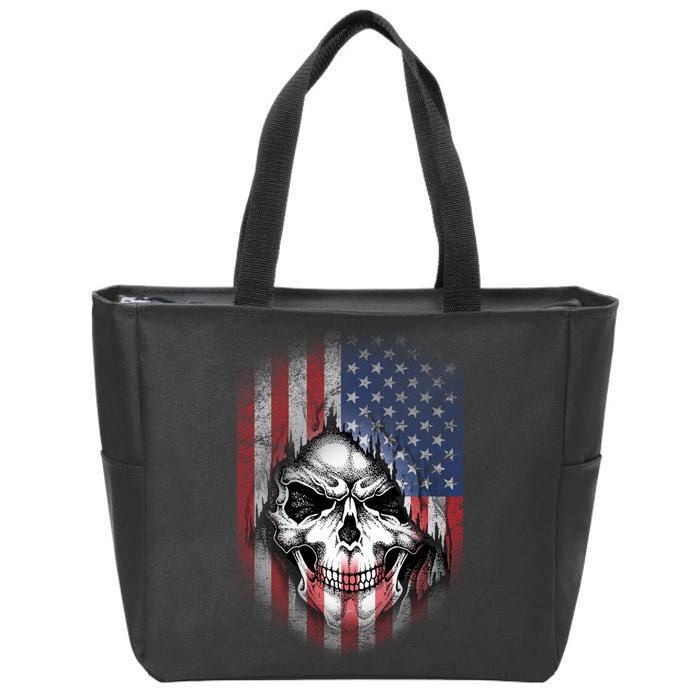 Cool American Flag Skull Graphic Zip Tote Bag