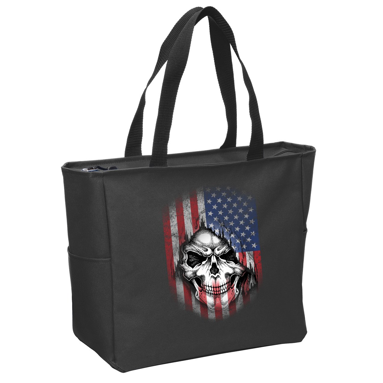 Cool American Flag Skull Graphic Zip Tote Bag