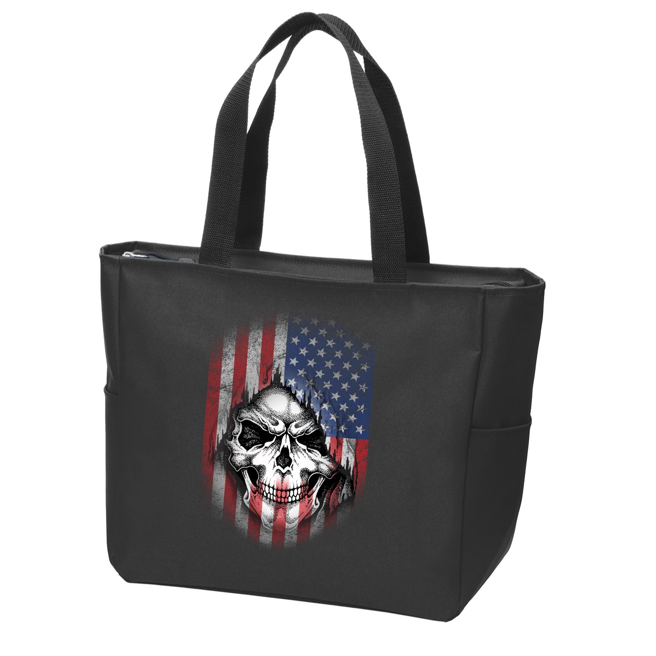 Cool American Flag Skull Graphic Zip Tote Bag
