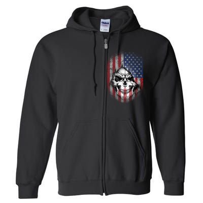 Cool American Flag Skull Graphic Full Zip Hoodie