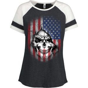 Cool American Flag Skull Graphic Enza Ladies Jersey Colorblock Tee