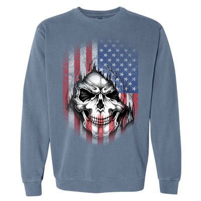 Cool American Flag Skull Graphic Garment-Dyed Sweatshirt