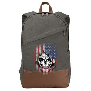 Cool American Flag Skull Graphic Cotton Canvas Backpack