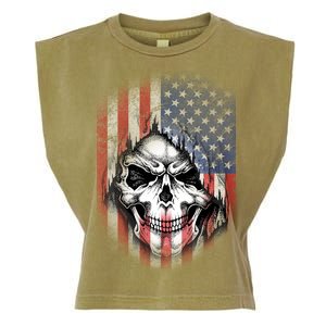 Cool American Flag Skull Graphic Garment-Dyed Women's Muscle Tee